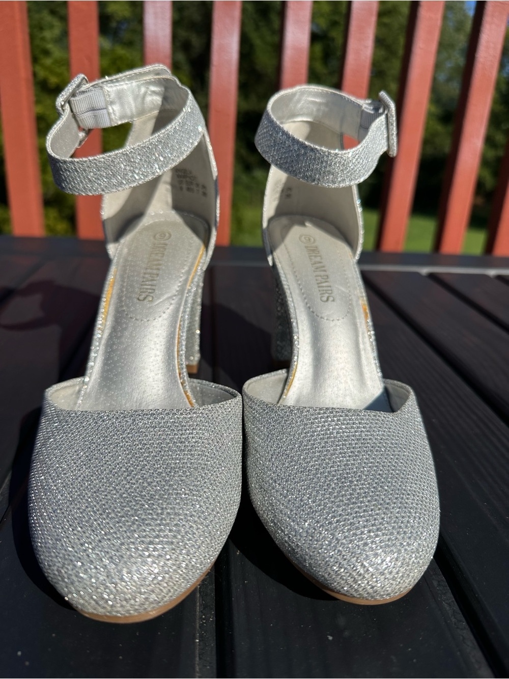 Silver Glitter Ankle-Strap Women's Heels size 9